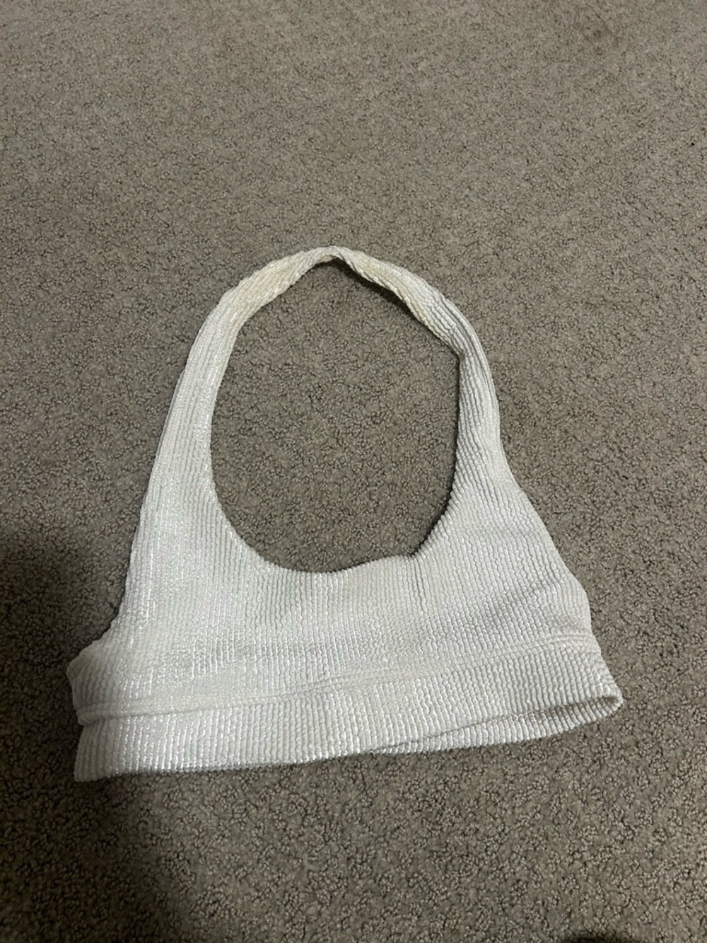 Frankie's Bikinis White Ribbed Halter Bikini Top